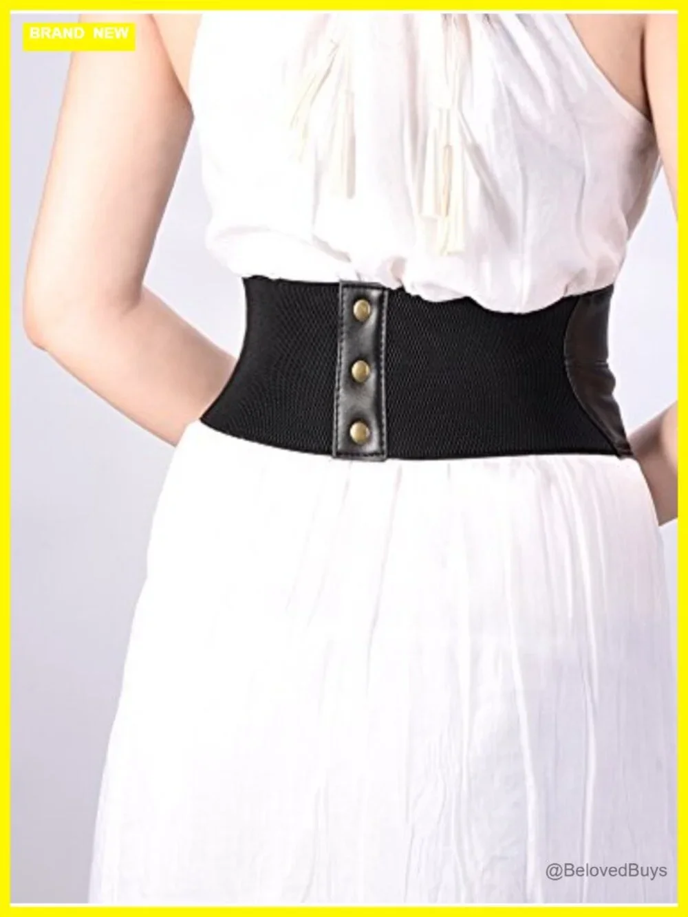 Wide Elastic Leather Corset Waist Belt with Metal Rings for Cosplay